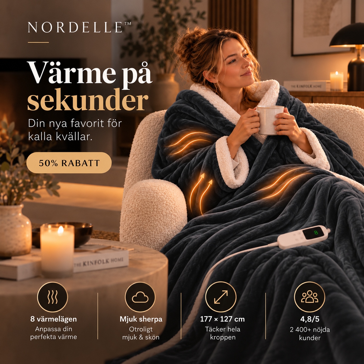 Nordelle™ – Lyxig Elektrisk Värmefilt med Ärmar